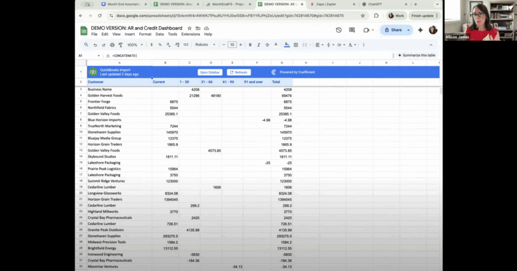 month end close process - ar and credit dashboard