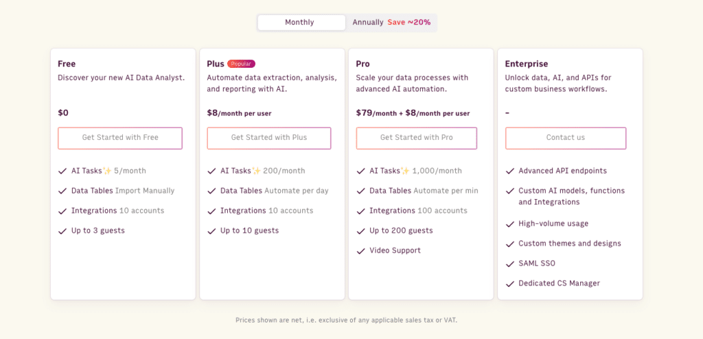 Rows.com Pricing Page