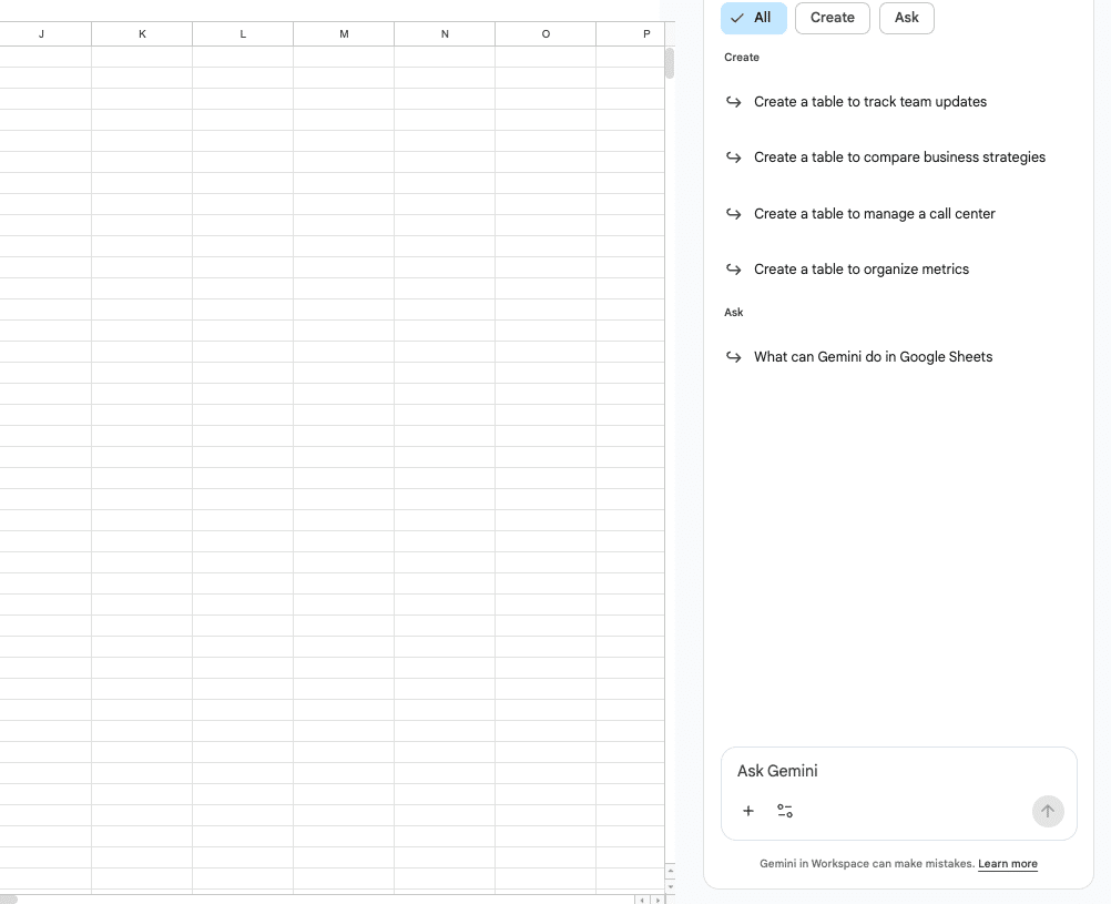 Gemini in Google Sheets