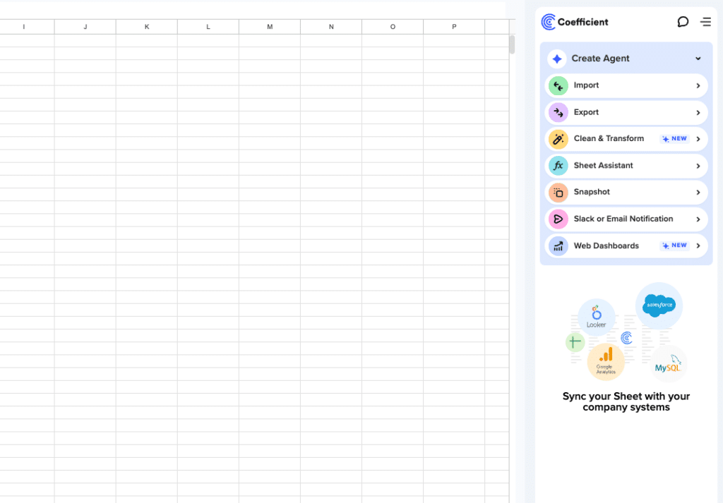 Coefficient AI Assistant Sidebar in Google Sheets