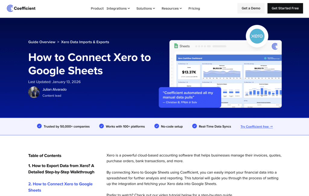 xero data integration with google sheets and excel - coefficient