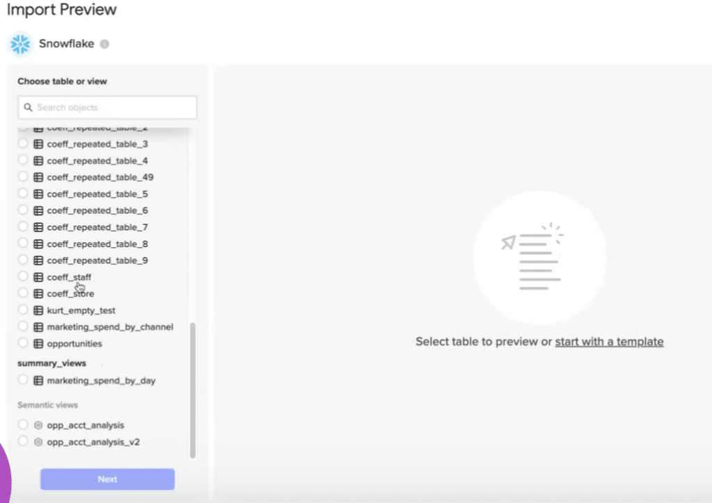 Snowflake semantic view data export to spreadsheets using COefficient Data Connectore