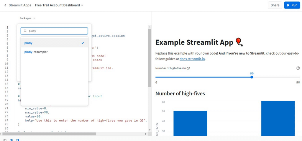 Snowflake's 'Generate Streamlit app' option in Snowsight, which converts a Legacy Dashboard into a Python application.