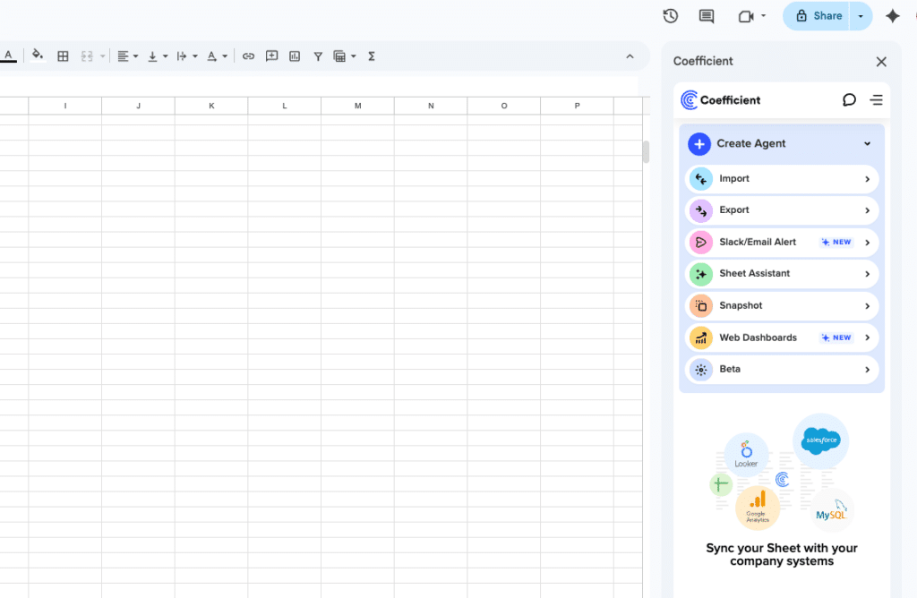 Coefficient Sidebar in Spreadsheet