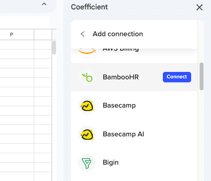 BambooHR data sync to Google SHeets & Excel using COefficient