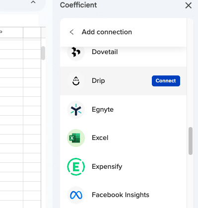 Drip data sync to Google SHeets & Excel using COefficient